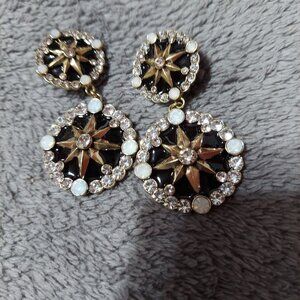 Heidi Daus Black & Crystal Drop Earrings w/ Omega Backs for Pierced Ears